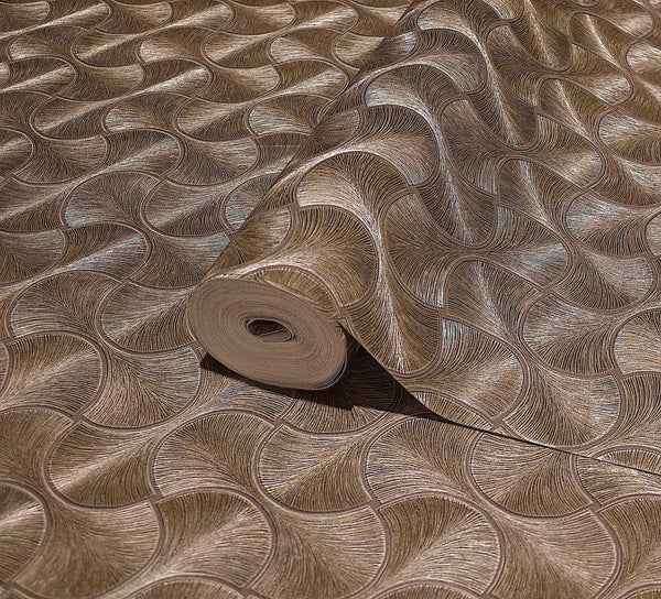 Luxury Brown Geometric Textured Wallpaper, Contemporary Non-Woven Wall Covering, 41.7"W x 614"H, Washable Removable for Livin
