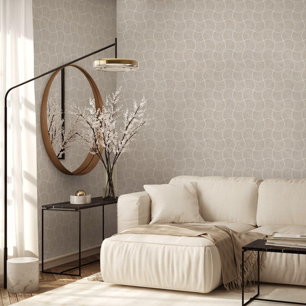 Luxury Cream Geometric Textured Wallpaper, Premium Non-Woven Wall Covering, 41.7"W x 614"H, Washable Removable for Living Roo