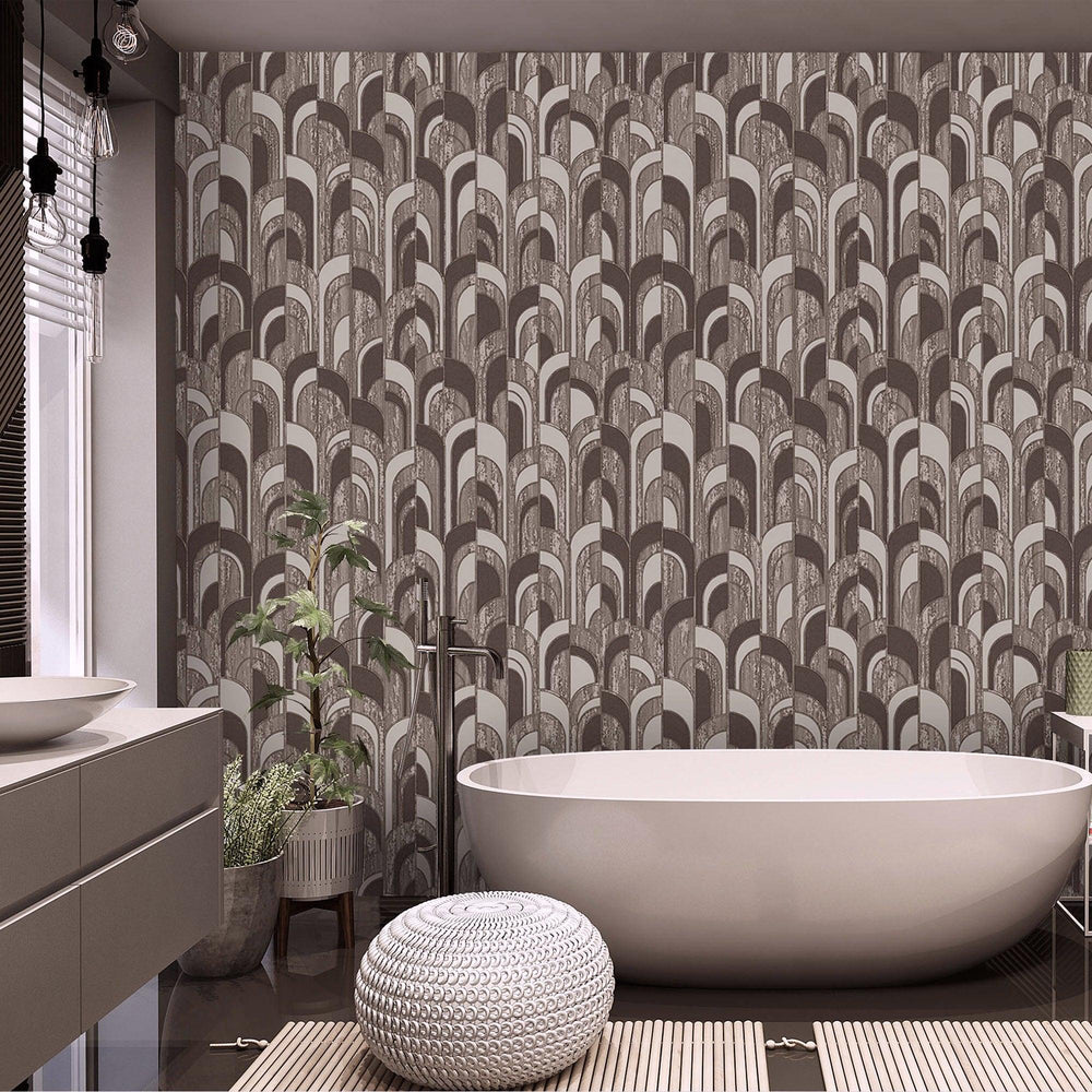 Luxury Brown Geometric Embossed 3D Embossed Wallpaper, Traditional Non-Woven Wall Covering, 41.7"W x 398"H, Washable Removabl