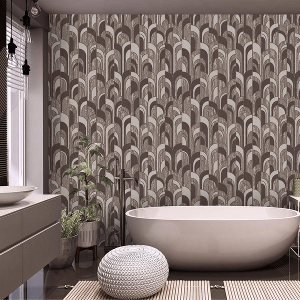 Luxury Brown Geometric Embossed 3D Embossed Wallpaper, Traditional Non-Woven Wall Covering, 41.7"W x 398"H, Washable Removabl