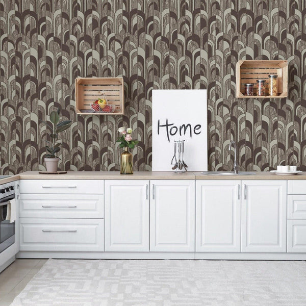 Luxury Brown Geometric Embossed 3D Embossed Wallpaper, Traditional Non-Woven Wall Covering, 41.7"W x 398"H, Washable Removabl