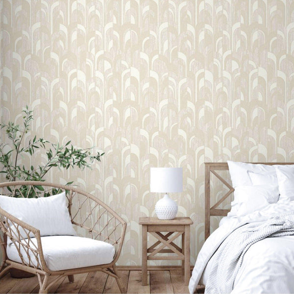 Luxury Cream Geometric Embossed 3D Embossed Wallpaper, Modern Non-Woven Wall Covering, 41.7"W x 398"H, Washable Removable for