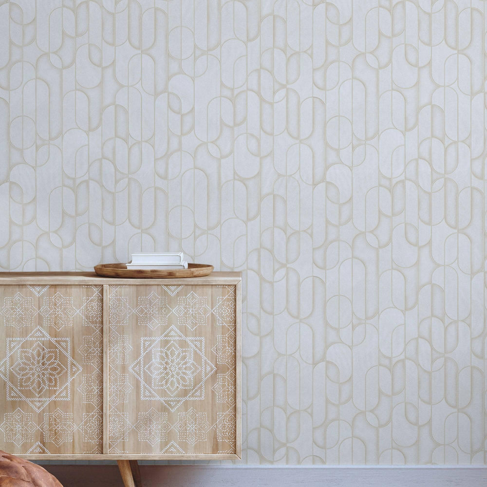 Luxury Beige Geometric Embossed 3D Embossed Wallpaper, Farmhouse Non-Woven Wall Covering, 41.7"W x 614"H, Washable Removable 