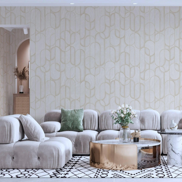 Luxury Beige Geometric Embossed 3D Embossed Wallpaper, Farmhouse Non-Woven Wall Covering, 41.7"W x 614"H, Washable Removable 