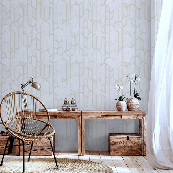 Luxury Beige Geometric Embossed 3D Embossed Wallpaper, Farmhouse Non-Woven Wall Covering, 41.7"W x 614"H, Washable Removable 