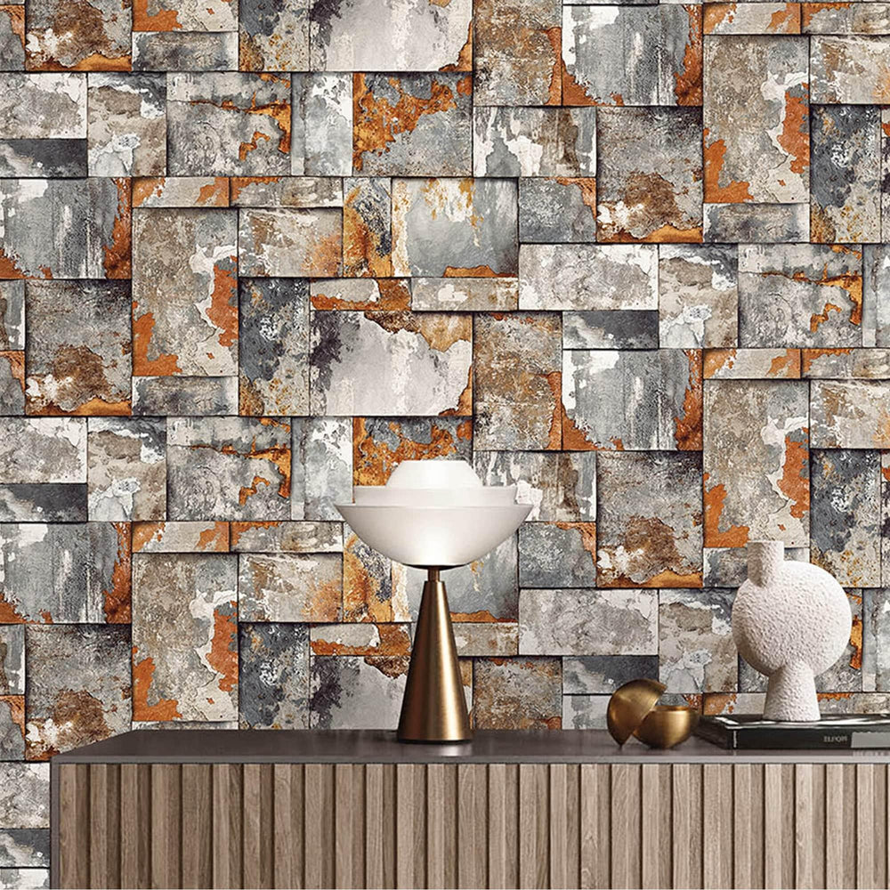 Luxury Gray Stone Embossed 3D Embossed Wallpaper, Industrial Non-Woven Wall Covering, 41.7"W x 398"H, Washable Removable for 