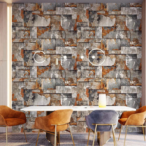 Luxury Gray Stone Embossed 3D Embossed Wallpaper, Industrial Non-Woven Wall Covering, 41.7"W x 398"H, Washable Removable for 