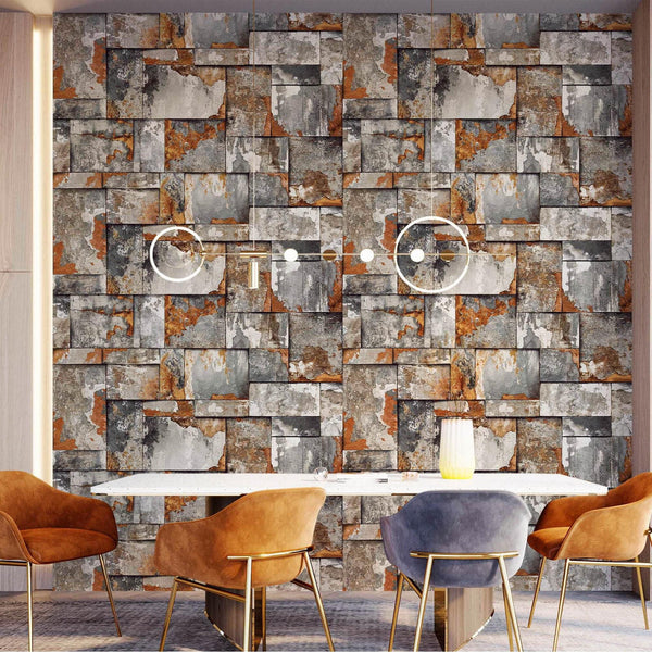 Luxury Gray Stone Embossed 3D Embossed Wallpaper, Industrial Non-Woven Wall Covering, 41.7"W x 398"H, Washable Removable for 