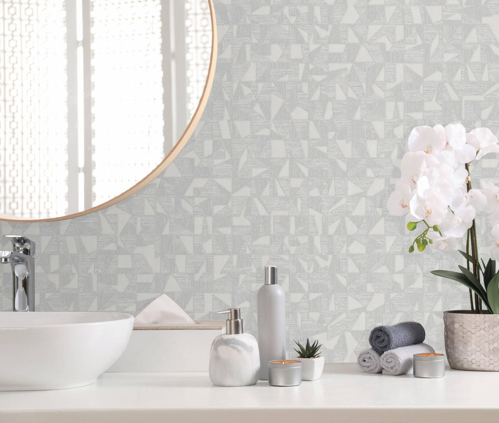 Luxury Gray Abstract Geometric Wallpaper, Premium Non-Woven Wall Covering, 41.7"W x 614"H, Washable Removable for Living Room
