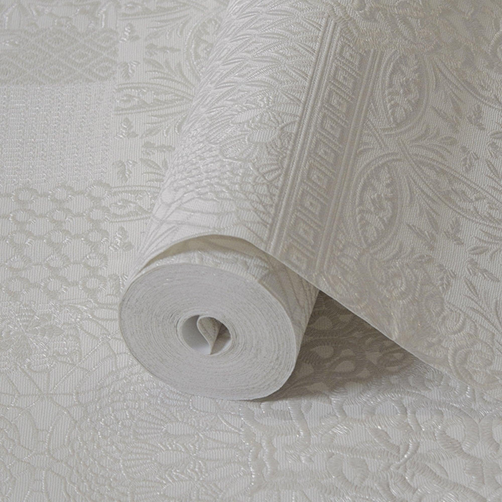 Luxury Silver Abstract Damask 3D Embossed Wallpaper, Mediterranean Non-Woven Wall Covering, 41.7"W x 398"H, Washable Removabl