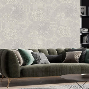 Luxury Silver Abstract Damask 3D Embossed Wallpaper, Mediterranean Non-Woven Wall Covering, 41.7"W x 398"H, Washable Removabl