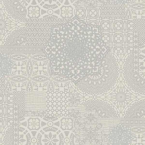 Luxury Silver Abstract Damask 3D Embossed Wallpaper, Mediterranean Non-Woven Wall Covering, 41.7"W x 398"H, Washable Removabl
