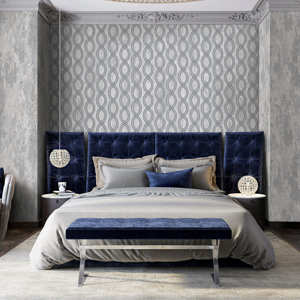 Luxury Silver Geometric Embossed 3D Embossed Wallpaper, Boho Non-Woven Wall Covering, 41.7"W x 398"H, Washable Removable for 