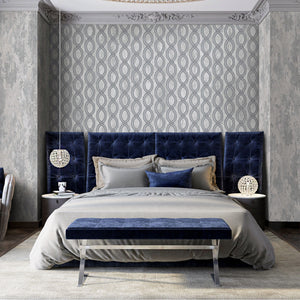 Luxury Silver Geometric Embossed 3D Embossed Wallpaper, Boho Non-Woven Wall Covering, 41.7"W x 398"H, Washable Removable for 