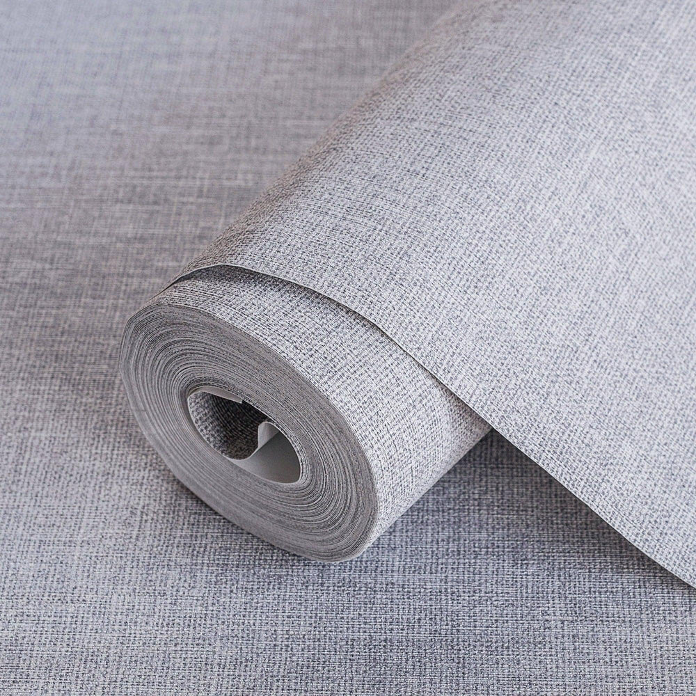 Luxury Silver Fabric Textured Wallpaper, Contemporary Non-Woven Wall Covering, 41.7"W x 614"H, Washable Removable for Living 
