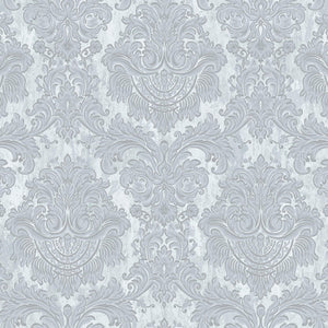 Luxury Silver Damask Embossed 3D Embossed Wallpaper, Coastal Non-Woven Wall Covering, 41.7"W x 398"H, Washable Removable for 