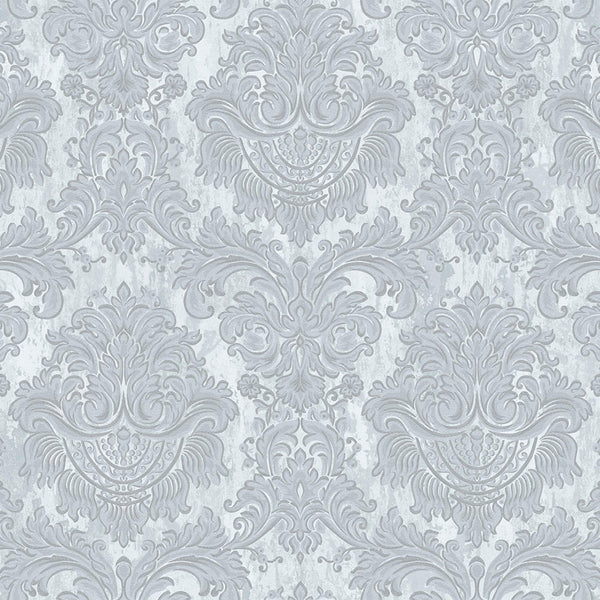 Luxury Silver Damask Embossed 3D Embossed Wallpaper, Coastal Non-Woven Wall Covering, 41.7"W x 398"H, Washable Removable for 