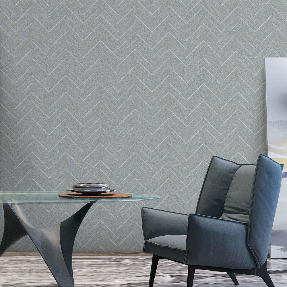 Luxury Silver Chevron Geometric Wallpaper, Contemporary Non-Woven Wall Covering, 41.7"W x 398"H, Washable Removable for Livin