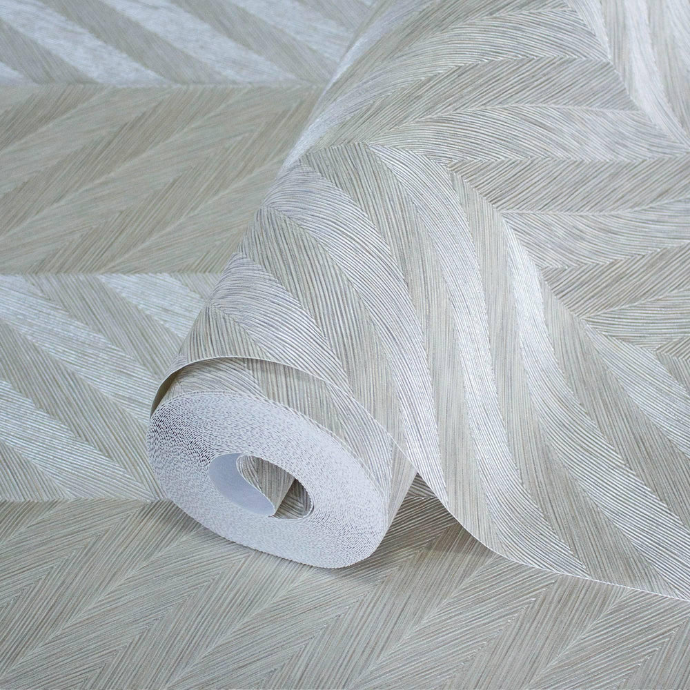 Luxury Silver Chevron Geometric Wallpaper, Contemporary Non-Woven Wall Covering, 41.7"W x 398"H, Washable Removable for Livin