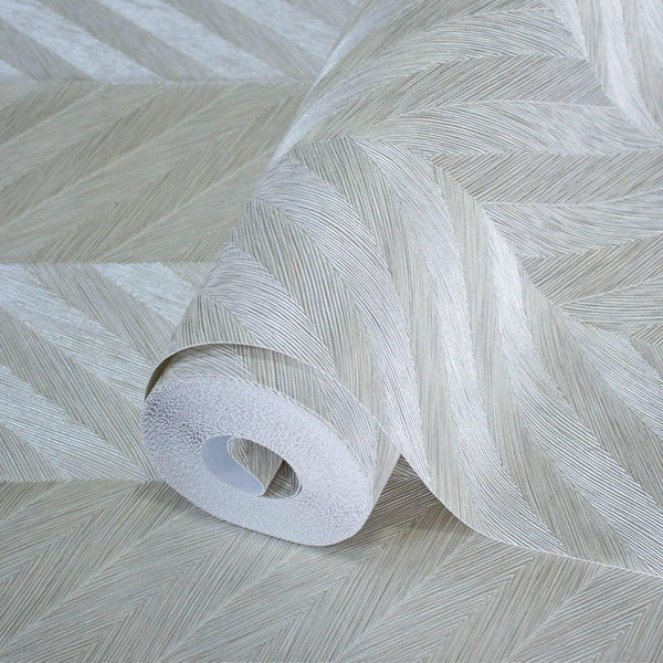 Luxury Silver Chevron Geometric Wallpaper, Contemporary Non-Woven Wall Covering, 41.7"W x 398"H, Washable Removable for Livin