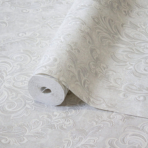 Luxury Gray Damask Embossed 3D Embossed Wallpaper, Elegant Non-Woven Wall Covering, 41.7"W x 398"H, Washable Removable for Li