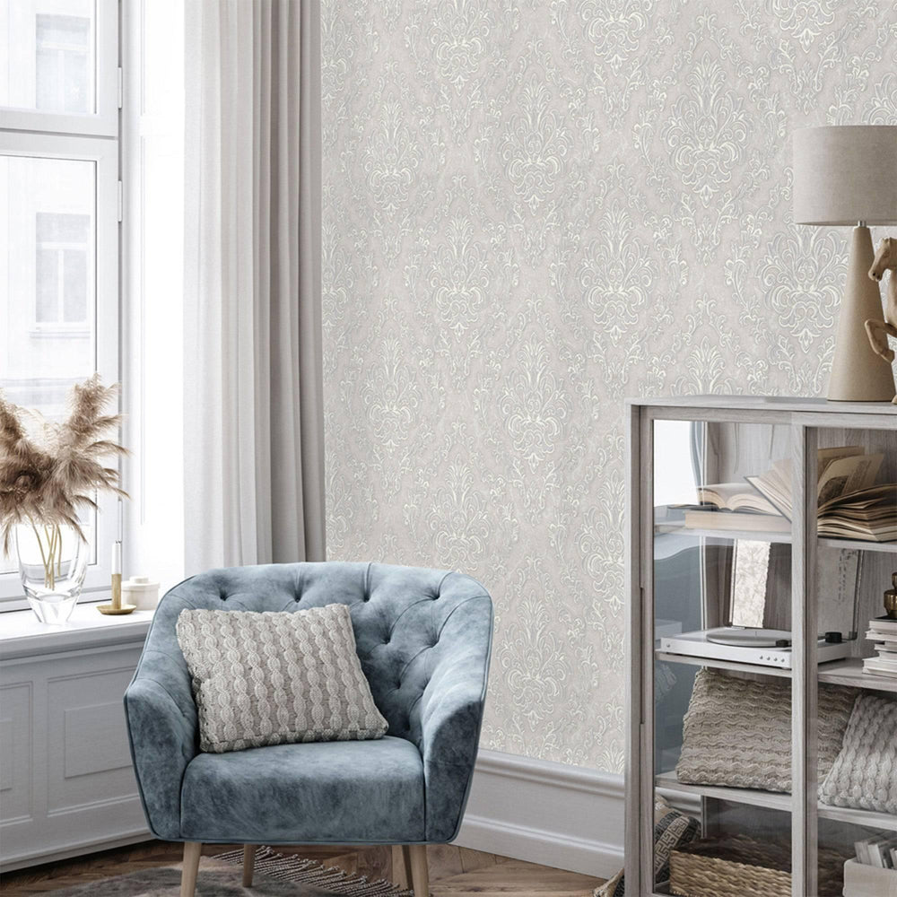 Luxury Gray Damask Embossed 3D Embossed Wallpaper, Elegant Non-Woven Wall Covering, 41.7"W x 398"H, Washable Removable for Li