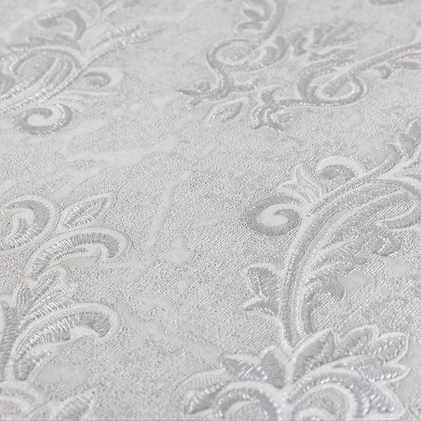 Luxury Gray Damask Embossed 3D Embossed Wallpaper, Elegant Non-Woven Wall Covering, 41.7"W x 398"H, Washable Removable for Li