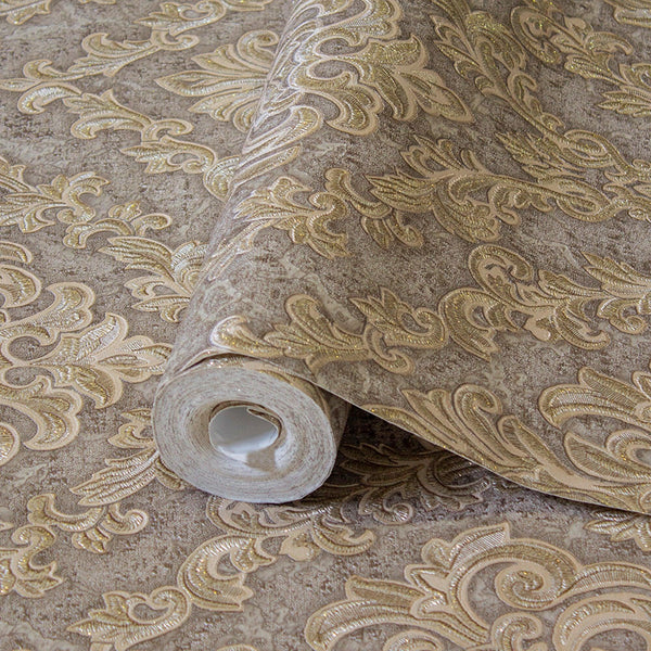 Luxury Brown Damask Embossed 3D Embossed Wallpaper, Elegant Non-Woven Wall Covering, 41.7"W x 398"H, Washable Removable for L