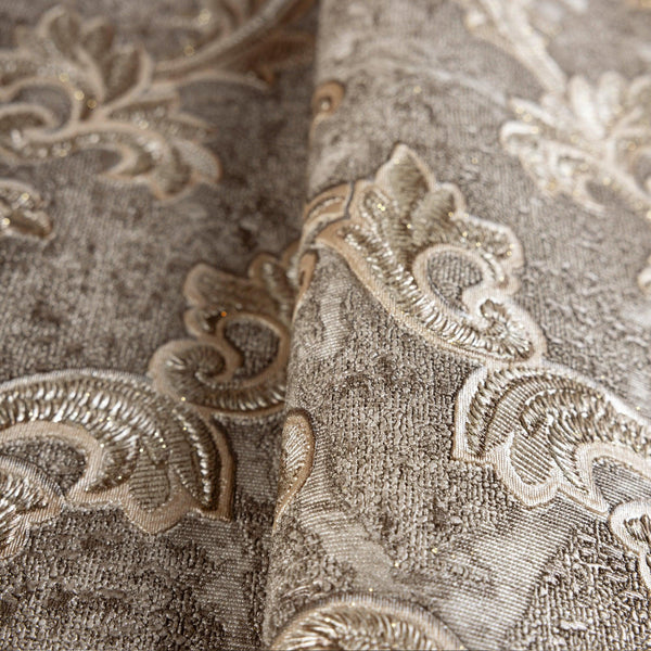 Luxury Brown Damask Embossed 3D Embossed Wallpaper, Elegant Non-Woven Wall Covering, 41.7"W x 398"H, Washable Removable for L