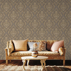 Luxury Brown Damask Embossed 3D Embossed Wallpaper, Elegant Non-Woven Wall Covering, 41.7"W x 398"H, Washable Removable for L