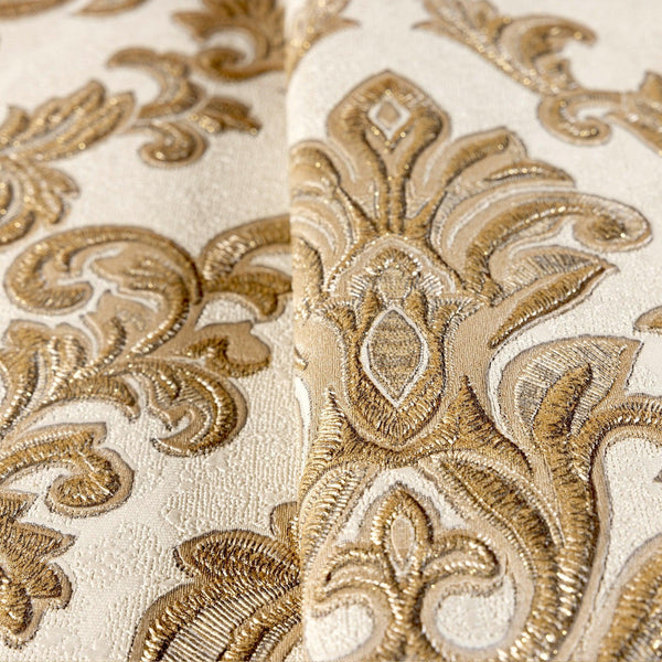 Luxury Gold Damask Embossed 3D Embossed Wallpaper, Glam Non-Woven Wall Covering, 41.7"W x 398"H, Washable Removable for Livin
