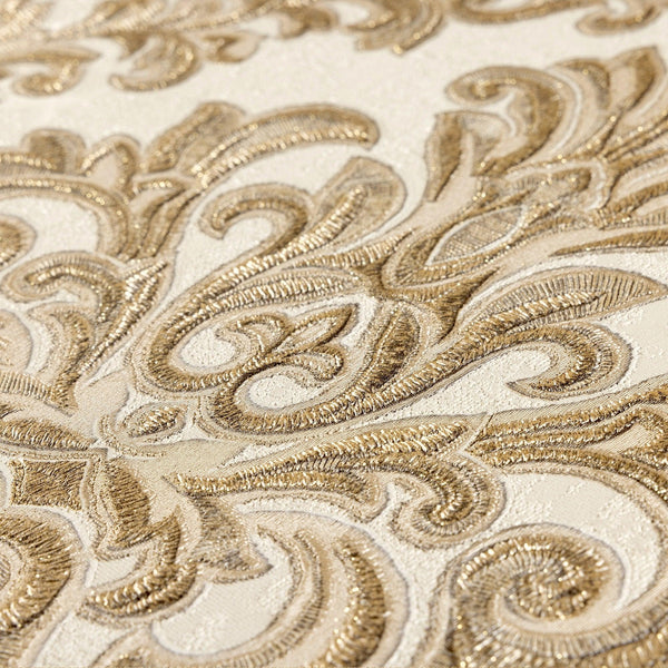 Luxury Gold Damask Embossed 3D Embossed Wallpaper, Glam Non-Woven Wall Covering, 41.7"W x 398"H, Washable Removable for Livin