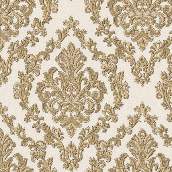Luxury Gold Damask Embossed 3D Embossed Wallpaper, Glam Non-Woven Wall Covering, 41.7"W x 398"H, Washable Removable for Livin