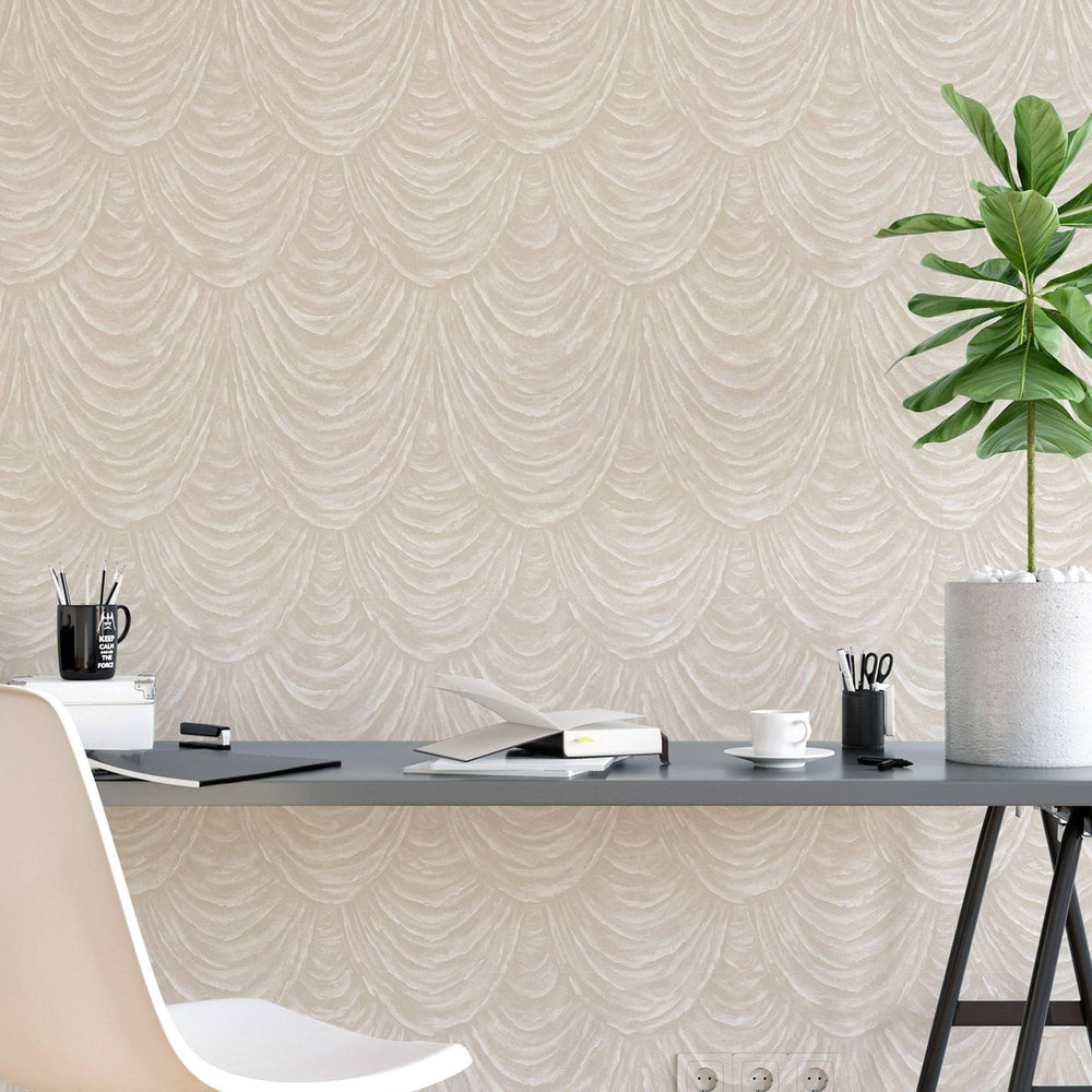 Luxury Beige Striped Textured Wallpaper, Premium Non-Woven Wall Covering, 41.7"W x 398"H, Washable Removable for Living Room 