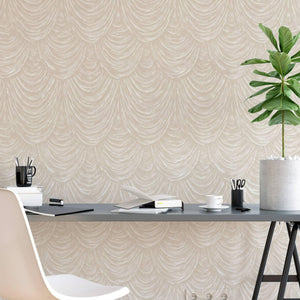 Luxury Beige Striped Textured Wallpaper, Premium Non-Woven Wall Covering, 41.7"W x 398"H, Washable Removable for Living Room 