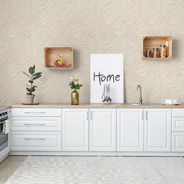 Luxury Beige Striped Textured Wallpaper, Premium Non-Woven Wall Covering, 41.7"W x 398"H, Washable Removable for Living Room 