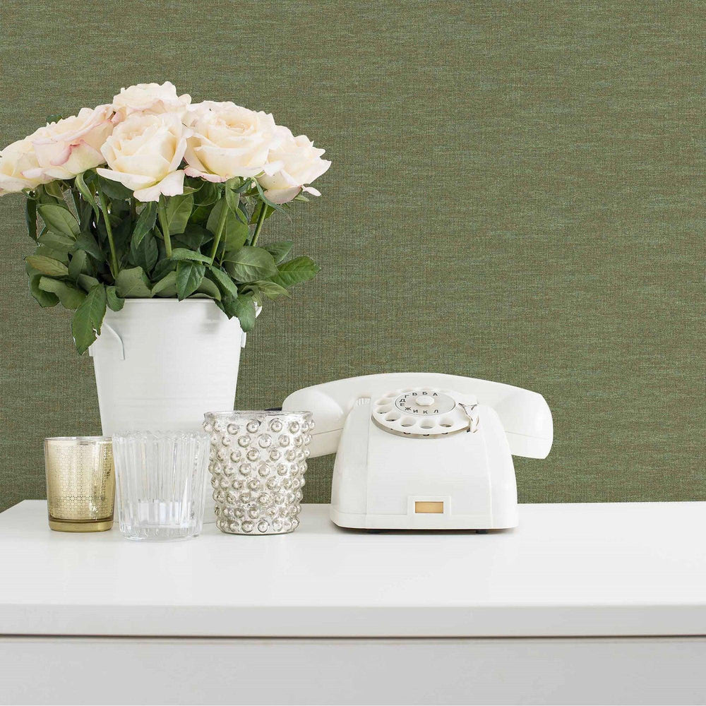 Luxury Green Fabric Abstract Textured Wallpaper, Boho Non-Woven Wall Covering, 41.7"W x 614"H, Washable Removable for Living 