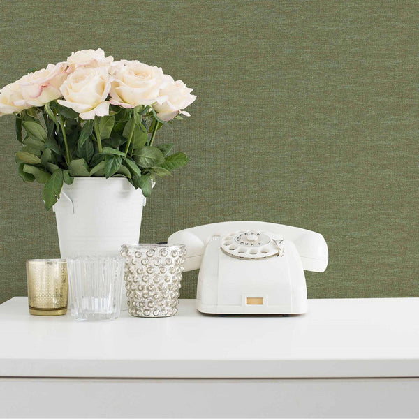 Luxury Green Fabric Abstract Textured Wallpaper, Boho Non-Woven Wall Covering, 41.7"W x 614"H, Washable Removable for Living 