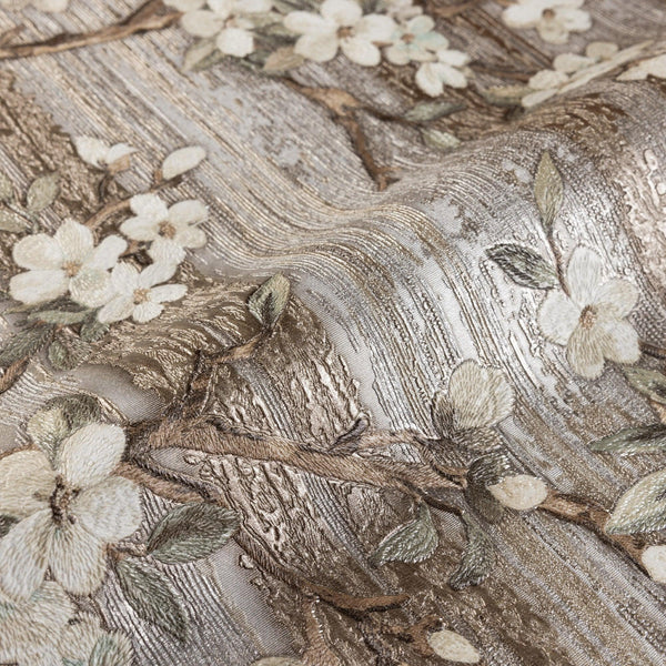 Luxury Brown Chinoiserie Floral Wallpaper, Boho Non-Woven Wall Covering, 41.7"W x 614"H, Washable Removable for Living Room B