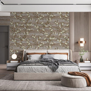 Luxury Brown Chinoiserie Floral Wallpaper, Boho Non-Woven Wall Covering, 41.7"W x 614"H, Washable Removable for Living Room B