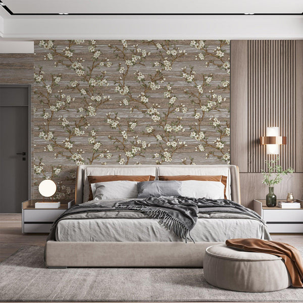 Luxury Brown Chinoiserie Floral Wallpaper, Boho Non-Woven Wall Covering, 41.7"W x 614"H, Washable Removable for Living Room B