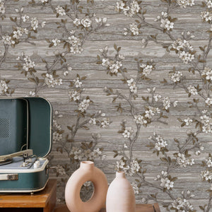 Luxury Brown Chinoiserie Floral Wallpaper, Farmhouse Non-Woven Wall Covering, 41.7"W x 614"H, Washable Removable for Living R