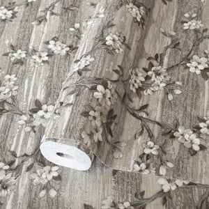 Luxury Brown Chinoiserie Floral Wallpaper, Farmhouse Non-Woven Wall Covering, 41.7"W x 614"H, Washable Removable for Living R