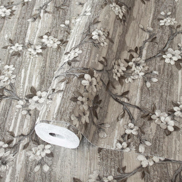 Luxury Brown Chinoiserie Floral Wallpaper, Farmhouse Non-Woven Wall Covering, 41.7"W x 614"H, Washable Removable for Living R