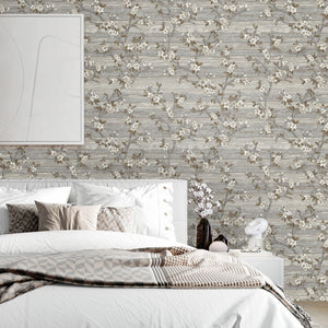 Luxury Brown Chinoiserie Floral Wallpaper, Farmhouse Non-Woven Wall Covering, 41.7"W x 614"H, Washable Removable for Living R