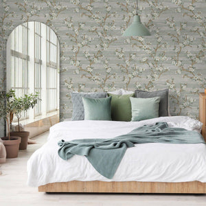 Luxury Green Chinoiserie Floral Wallpaper, Country Non-Woven Wall Covering, 41.7"W x 614"H, Washable Removable for Living Roo