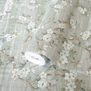 Luxury Green Chinoiserie Floral Wallpaper, Country Non-Woven Wall Covering, 41.7"W x 614"H, Washable Removable for Living Roo