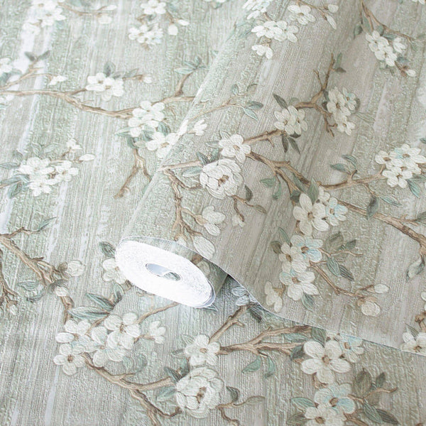 Luxury Green Chinoiserie Floral Wallpaper, Country Non-Woven Wall Covering, 41.7"W x 614"H, Washable Removable for Living Roo