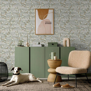 Luxury Green Chinoiserie Floral Wallpaper, Country Non-Woven Wall Covering, 41.7"W x 614"H, Washable Removable for Living Roo