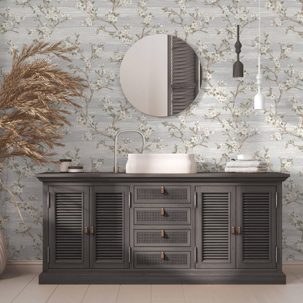 Luxury Cream Chinoiserie Floral Wallpaper, Scandinavian Non-Woven Wall Covering, 41.7"W x 614"H, Washable Removable for Livin